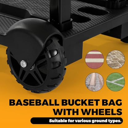 MABOZOO Baseball Bucket Bag with Wheels, Softball Bucket Bag, Baseball Coaches Organizer with Multiple Pockets for Bat, Gloves, Scoreboards and Other Accessories