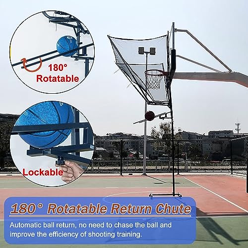 Movable Automatic Basketball Net Rebounder, 180° Rotating Shooting Practice Attachment Return Net - Adjustable Height, for Traditional Pole & Wall Mounted Hoops, Indoor Outdoor