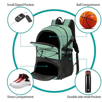 WOLT Basketball Backpack Large Sports Bag with Separate Ball Holder & Shoes Compartment, Best for Basketball, Soccer,Gym