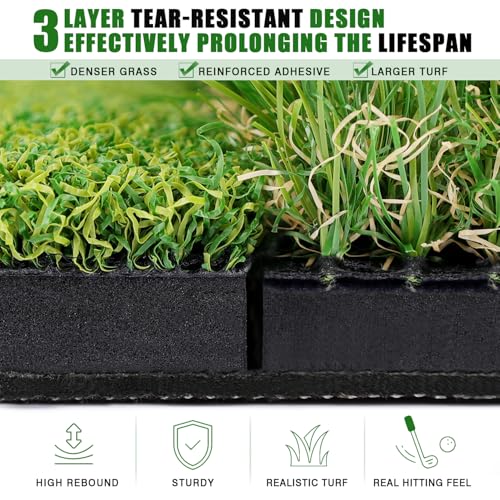 Premium Golf Hitting Mat, 10mm Foam Padding with Rubber Backing Golf Mat, Golf Practice Mat for Indoor and Outdoor Training - style: Larger Dual-Turf Mat