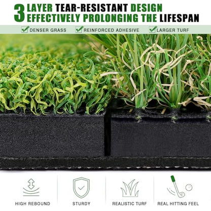 Premium Golf Hitting Mat, 10mm Foam Padding with Rubber Backing Golf Mat, Golf Practice Mat for Indoor and Outdoor Training - style: Larger Dual-Turf Mat