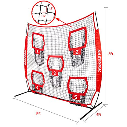 BaseGoal Football Nets for Throwing,Football Target,Quarterback Training Equipment with 5 Target Pockets for Improving Football Accuracy Throwing-8 x 8 ft or 7 x 7 ft Nets - color: 8 x 8 Ft Red ONLY