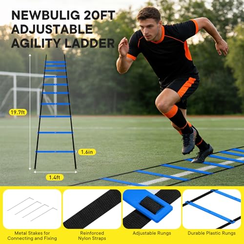 Agility Ladder Speed Training Equipment Set-20ft Ladder,12 Cones, 4 Adjustable Hurdles, Jump Rope, Resistance Parachute| Soccer,Basketball, Football Practice Equipment for Youth, Adults - color: Blue, size: 17.16"*5.61"*13.21"