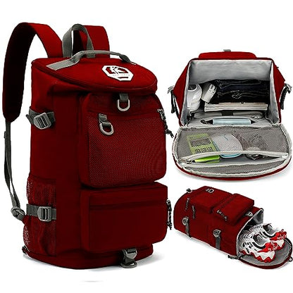 Solid color gym duffel bag backpack, wrestling bag,with shoe compartment, 4 kinds of back method waterproof travel sports walking laptop Lightweight (B-Magenta Red) - color: B-Magenta Red