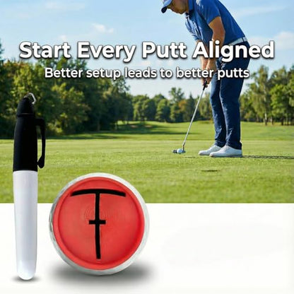 Golf Ball Line Marker: 3 Pack Golf Alignment Tool with Marking Pen Set to Improve Putting Precision & Target Consistency Red Putting Aid Ball Liner Stencils for Practice and Ball Identification