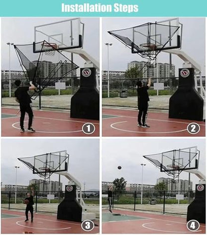 Basketball Hoop Returner Return Attachment Rotating Rebounder Net Hanging Easy Fold Shooting Device for Goal Free-Throw Practice