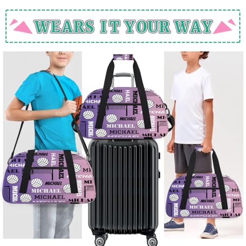 Custom Volleyball Gym Bag Duffel Bag for Women Men, Personalized Name Sport Bag Overnight Bags Customized Travel Weekender Bag, Purple Voilet - color: Purple Voilet