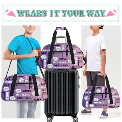 Custom Volleyball Gym Bag Duffel Bag for Women Men, Personalized Name Sport Bag Overnight Bags Customized Travel Weekender Bag, Purple Voilet - color: Purple Voilet