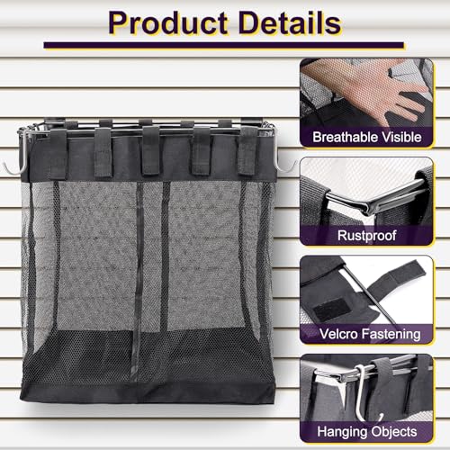 2 Packs Large Mesh Slatwall Baskets, 16×16×12 Inch Slat Wall Mesh Storage Baskets with 4 Hooks, 13.3 Gallon Hanging Slatwall Bins for Shop Garage Gym Display Panel Accessories (Black)