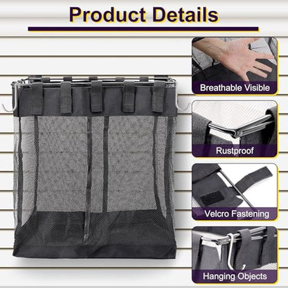 2 Packs Large Mesh Slatwall Baskets, 16×16×12 Inch Slat Wall Mesh Storage Baskets with 4 Hooks, 13.3 Gallon Hanging Slatwall Bins for Shop Garage Gym Display Panel Accessories (Black)