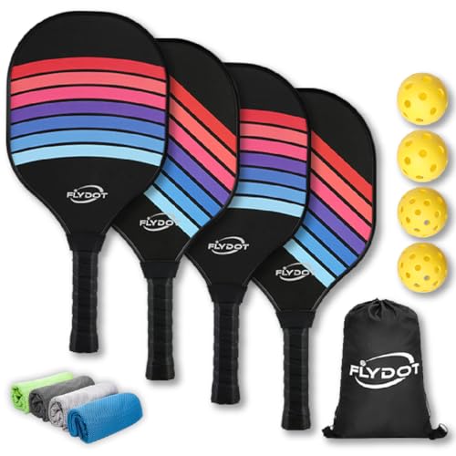 Pickleball Paddles Set of 4,USAPA Approved,4 Indoor&Outdoor Pickleball Balls, Carrying Bag, 4 Cooling Towels,4 Pack Paddles,Pickleball Paddles Pack Gifts for Beginner&Pro - color: Black Rainbow
