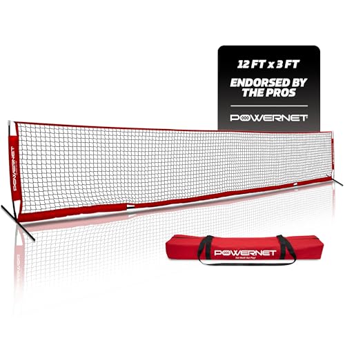 PowerNet Soccer Tennis Net, Portable Instant, Indoor Outdoor, Metal Collapsible Base Weighted, Durable Vertical Bow Posts, Quick Setup Easy Folding Storage, 1 Net + 1 Carrying Bag - size: 12 ft x 3 ft