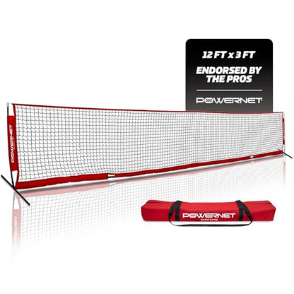 PowerNet Soccer Tennis Net, Portable Instant, Indoor Outdoor, Metal Collapsible Base Weighted, Durable Vertical Bow Posts, Quick Setup Easy Folding Storage, 1 Net + 1 Carrying Bag - size: 12 ft x 3 ft