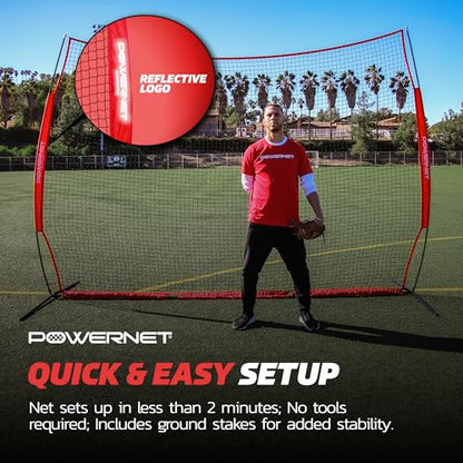 PowerNet Portable Sports Rebounder -Basketball, Volleyball, Soccer, Baseball, Softball and Lacrosse, Backyard & Garage Backstop, Indoor Outdoor Safety Net for Protection - style: 12x9 RED Net