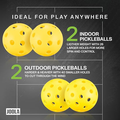 JOOLA Beastmode by Marshawn Lynch or Essentials Pickleball Paddle with Reinforced Fiberglass Surface and Honeycomb Polypropylene Core – Includes 2 Rackets, 4 Balls, and Storage Carry Bag