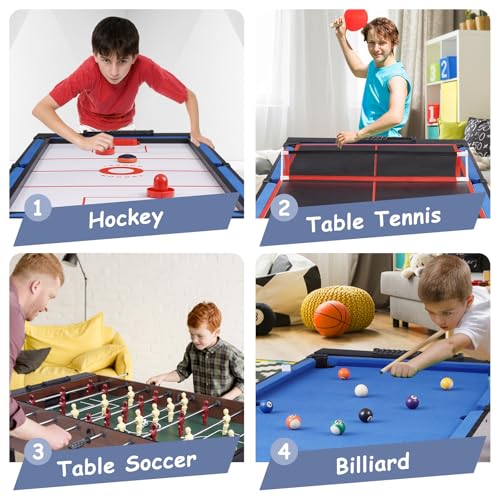 RAYKEEP 54" 4-in-1 Swivel Multi Game Table - Combo Game Table Set for Youth, Adults - Indoor and Outdoor Arcade Sports Table - Air Hockey, Billiards, Foosball, Ping Pong for Home, Game Room