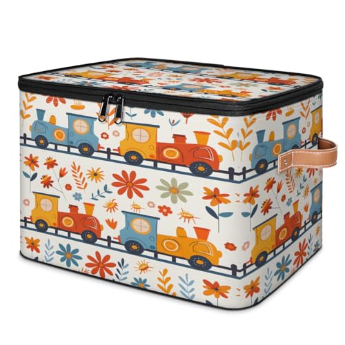 Car Print Storage Bins Storage Basket with Zipper Lid & Leather Handle Foldable Storage Box Storage Cube Bin Clothes Organizer for Clothes Books Storage Bins Decorative 10.4x14 In - color: Car Print