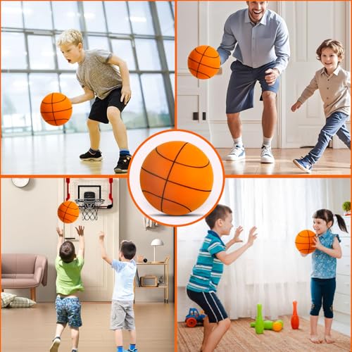 Silent Basketball Size 7(29.5“), Soft Foam Ball Soundless for Quiet Dribbling and Indoor Training, Grooved Airless Higher Bounce Ball for Indoor Games