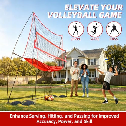 2-in-1 Volleyball Practice Net Station with Patented 5-Height (6'6'' to 8'), Heavy Duty Training System for Hitting Spiking Serving, Backyard Indoor Outdoor Trainer Equipment