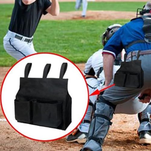 Baseball Umpire Ball Bag, Large Capacity Portable Umpire Equipment Holder with Secure Straps and Exterior Pockets, Polyester Gear Bag for Baseball and Softball, Black