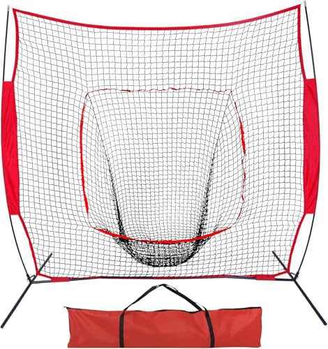 7x7ft Baseball Softball Practice Net, Portable Baseball Training Net w/Carrying Bag, Strike Zone Target for Batting Catching Pitching Hitting, for All Skill Levels - style: Baseball Net