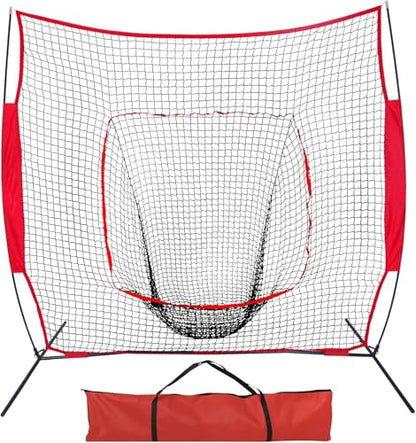 7x7ft Baseball Softball Practice Net, Portable Baseball Training Net w/Carrying Bag, Strike Zone Target for Batting Catching Pitching Hitting, for All Skill Levels - style: Baseball Net