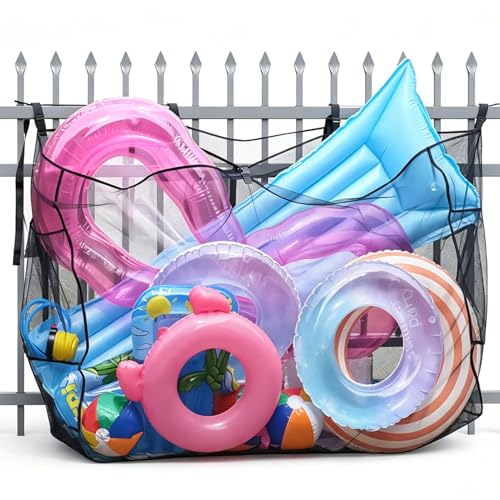Pool Float Storage Organizer, Hanging Mesh Bag for Pool Toys, Extra Large Above Ground Poolside Holder Net for Inflatable Balls, Water Rafts, Noodles and Other Swimming Pool Accessorie, Black - size: Large