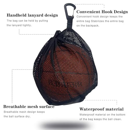 Single Mesh Ball Bag with Zipper Pocket - Fits All Kinds of Backpacks, Carries Basketball, Football and Volleyball