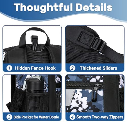 KAVIGOR Youth Baseball Bag, Softball Bag for Girls & Boys, Kids Tball Backpack with Shoes Compartment - color: Blue Camo