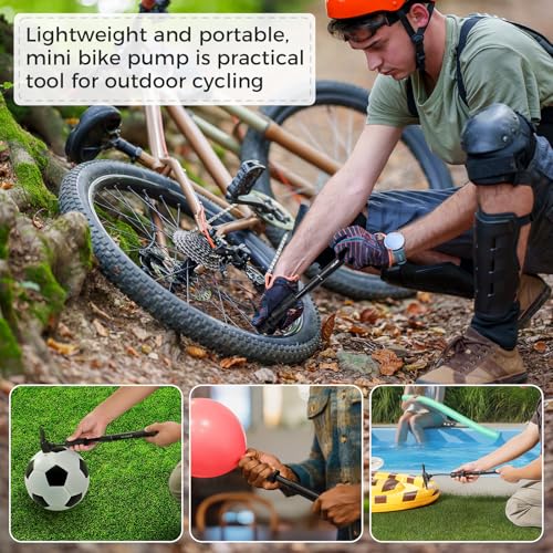 NUWAB Mini Bike Pump, 10 Inch Portable Hand Bicycle Pump, 100PSI, Support Shrader and Presta, Fast Air Out Ball Pump, Work with All Bikes and Balls, Swimming Ring, Come with Ball Needles, Nozzles