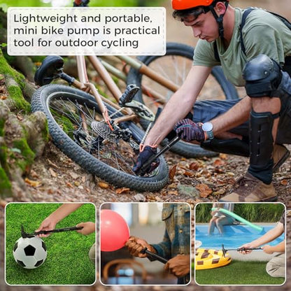 NUWAB Mini Bike Pump, 10 Inch Portable Hand Bicycle Pump, 100PSI, Support Shrader and Presta, Fast Air Out Ball Pump, Work with All Bikes and Balls, Swimming Ring, Come with Ball Needles, Nozzles