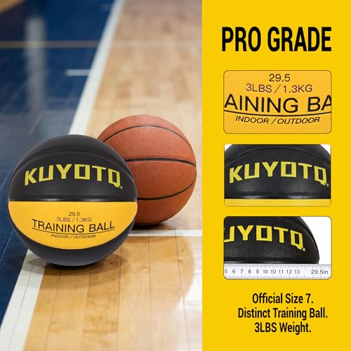 KUYOTQ 3LBS/3.3LBS/2.2LBS Weighted Heavy Training Basketball 29.5/28.5" in and Outdoor Improving Handling Dribbling Passing Rebounding Skill Composite Size 7/6 Weighted Training Basketball Equipment - color: Black,yellow Weighted Basketball 3LBS/1.3KG, si