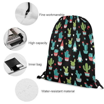 Gym Drawstring Backpack Sackpack Water Resistant for Sports Beach Yoga Travel Unisex, Gnomes Succulents Cacti Terrarium Cactus Bags - color: Picture (349)