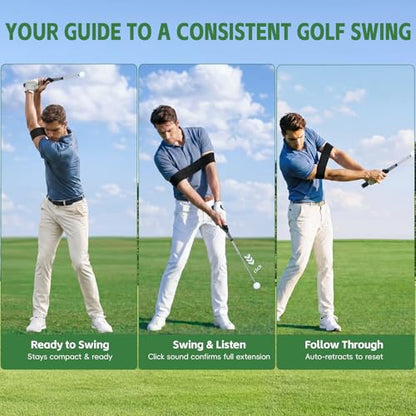 Retractable Golf Swing Trainer & Grip Trainer – Swing Click Feedback Training Aid for Rhythm & Grip Correction(Right Hand), Indoor & Outdoor Practice Trainer with Arm Band for Arm Alignment
