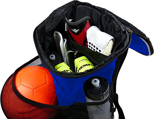Soccer Backpack with Ball Holder Compartment - for Boys & Girls | Bag Fits All Soccer Equipment & Gym Gear (Black) - color: Blue