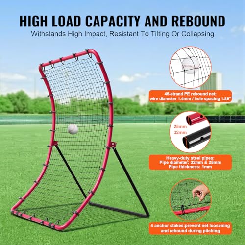 VEVOR Baseball and Softball Rebounder Net, PitchBack Baseball Pitching Net, Volleyball Pitch Return Trainer Rebound Net with Pitching Target, All Angle Fielding Rebound Net for Grounders Pop Flies - style: 3X4.5FT