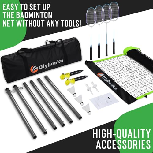 Outdoor Baminton Net Set for Backyard, Beach, Family Games with 20 * 3ft Anti-sag Net, 4 Aluminum Badminton Rackets, 3 Shuttlecocks, Carring Bag - Easy Set Up & Portable - color: Black