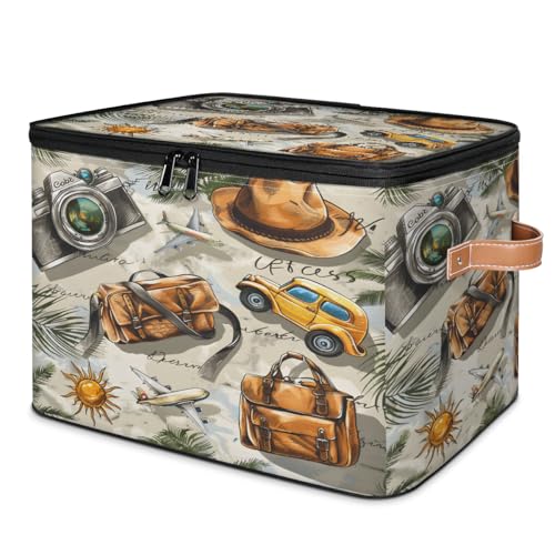 Cartoon Airplane Cars Storage Bins Storage Basket with Zipper Lid & Leather Handle Foldable Storage Box Storage Cube Bin Clothes Organizer for Clothes Books Storage Bins Decorative 10.4x14 In - color: Cartoon Airplane Cars
