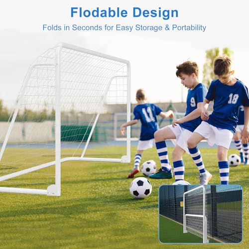 MOPHOTO Soccer Goal, 6X4/8x6/10x6.5/12x6/16x7/18.5x6.5/21x7/24x8ft Soccer Goals for Backyard, Full Size Soccer Goal for Teens & Adults Training - size: 12x6.0FT, style: Alloy Steel-Foldable