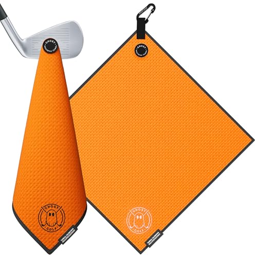 Ghost Golf Magnetic Towel (Greenside) - Premium Ultra-Absorbent Microfiber Golf Towel with Magnet for Golf Carts or Clubs - 18" x 18" Golfing Gear - Waffle Weave Pattern (Orange) - color: Orange