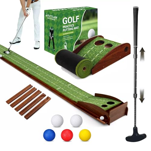 Indoor Golf Putting Mat with Putter & 5 Balls, Auto Ball Return Set, Velvet Matt for Home, Office, Backyard, Golf Gift - size: 10 ft