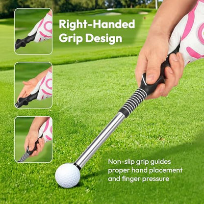 TOMUM Golf Swing Retractable Trainer - Click Stick Grip Trainer for Swing Speed Tempo Rhythm & Strength Practice - Right Handed Portable Golf Training Aid Club with Click Sound for Indoor Outdoor