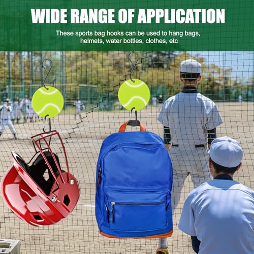 CroBlissful 6 Pcs Bag Hook for Fence Baseball Football Basketball Tennis Team Gifts Bag Clip Sports Backpack Buckle with Acrylic Board for Bat Water Bottle Player Lover Gifts - color: Tennis