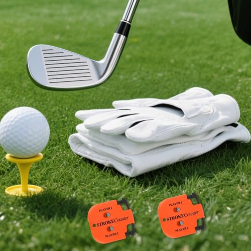 2pcs Golf Stroke Counters, Portable Score Keeper with Hanging Rope Mini Square Design 2 Player Stroke Counter Clicker for Golf Training Competitions & Games (Orange)