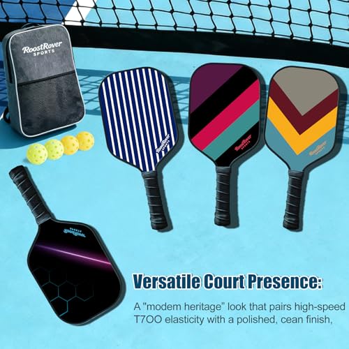 Pickleball Paddles, T700 Raw Carbon Fiber with 16mm Polypropylene Honeycomb Core for Control & Spin, Large Sweet Spot, 7.4oz Paddle Anti-Slip Cushioned Grip for Beginners & Intermediates