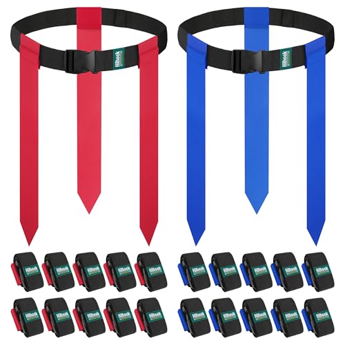 Flag Football Belts, 2/4/10/20 Sets of Adjustable Flag Football Set with Flags for Kids Youth and Adults Training - style: 10 Red Sets + 10 Blue Sets