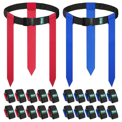 Flag Football Belts, 2/4/10/20 Sets of Adjustable Flag Football Set with Flags for Kids Youth and Adults Training - style: 10 Red Sets + 10 Blue Sets