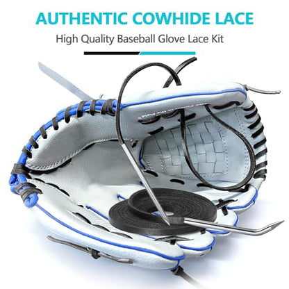 Baseball Glove Lace, Mitt Lace Repair Kit Softball 2 Leather Laces and 2 Lacing Needles for Catcher's Glove - color: Black