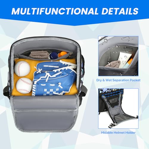 Softball Bag,Softball Bat Bag For Youth Adults,Baseball Bag with Fence Hook for TBall Bat & Equipment,Lightweight Baseball Bat Backpack with Shoe Compartment,Large Main Compartment for Helmet - color: Blue camouflage