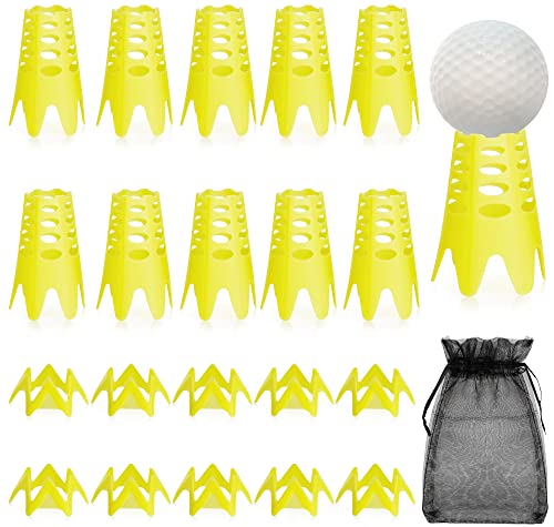 Golf Simulator Tees 20Pcs Plastic Golf Tees for Outdoor Indoor Home Training Practice Simulator Golf Tees Golf Mat Tees for Winter Turf Driving Range 10 Tall+10 Short+1 Mesh Bag - color: Lemon Yellow